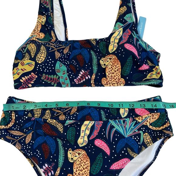 NWT Cheetah Print Mutilcolor Safari Two Piece High Waist Boho Bikini Size Large - Picture 7 of 11